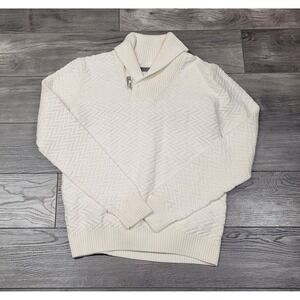 Sean John Men's Shawl-Collar Sweater Long Sleeve White Size M